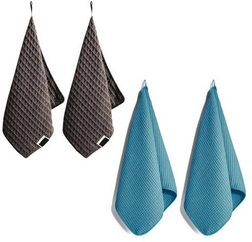 VZU 4 Stück Barista Tuch, Braun & Blau Waffeltuch, Barista Tücher, Barista Lappen, Microfaser Lappen, Saugstarke & Fusselfreie, für Kaffeesatz, Geschirr und Haushaltsgegenstände, Spültuch (30x30cm)