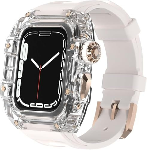 AEHON Cinturino in gomma trasparente per Apple Watch 9, 8, 7, 6, 5, 4, SE, da 44 mm, 45 mm, trasparente, con corona in metallo, 44mm, Agata