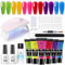 Born Pretty Polygel Starter Set mit UV Lampe - Poly Gel Nägel Set 6 Farben Neon Rosa Blau Nagelverlängerung Kit Base Top Coat Slip Solution
