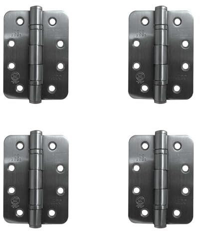 4 Pack Premium Grade 13 Radiused Ball Bearing Hinges 102x76x3mm Satin Stainless Steel - 30/60 Fire Door Hinge
