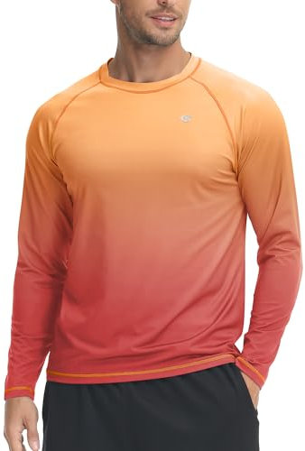 Tyhengta Sun Protection T-Shirt Mens Quick Dry Surfing Swimming Shirts UPF 50+ UV Protection Tops Summer Long Sleeve Running Shirts Orange/Red,M