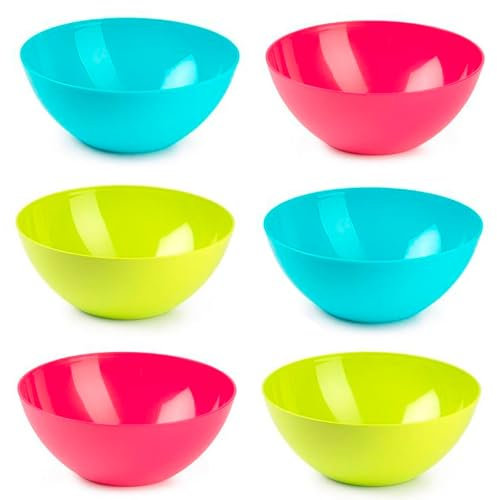 Acan Tradineur - Pack de 6 cuencos redondos de plástico, reutilizables, aptos para uso alimentario, microondas y congelador, fabricados en España - 23 x 9,5 cm - 2,5 litros - Color aleatorio