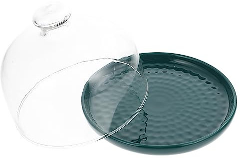 LIFKOME Piatto Dessert Verde Con Coperchio in Vetro Trasparente Vassoio in Ceramica Per Dolci Porta Torte e Biscotti Per Feste Ristoranti e Vetrine