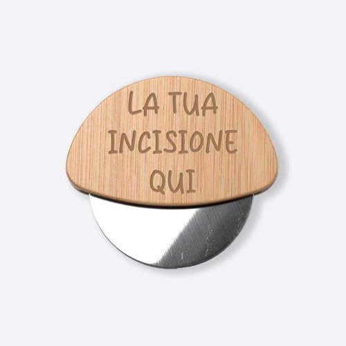 Ruota Rotella Tagliapizza in bamboo e Acciaio Inox Personalizzato con nome e dedica Idea regalo Natale Cena Casa Amici Parenti Sposi Divertente per Pizza Focaccia Cibo Amore Cucina