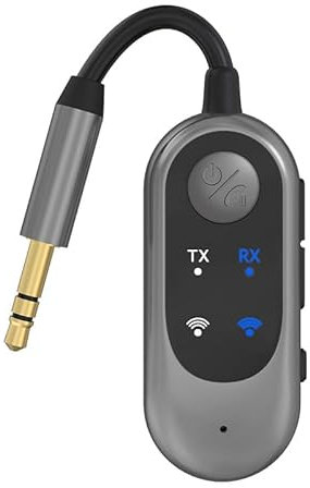 Qaum Transmetteur Adaptateur Bluetooth 5.3 Voiture Avion, Emetteur Recepteur Bluetooth sans Fil 2 en 1, Écouteurs Dual Pairs pour AirPods, Bluetooth Jack AUX 3,5 mm Audio pour Vol/TV/Stéréo/Gym