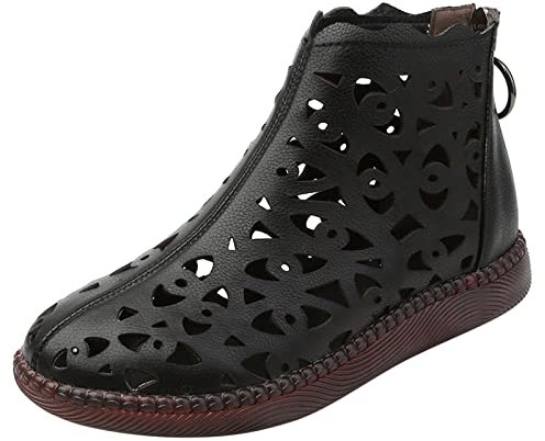 Stivaletti da donna estivi eleganti stivali vuoti comodi traspiranti estivi corti con chiusura lampo tinta unita eleganti scarpe in pelle sandali ortopedici da donna, Z1 nero., 41 EU