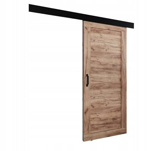 KIER FURNITURE Schiebetür Komplettset - Tür mit Laufschiene - Schiebetürsystem - Raumspartür - Innentüren - Sliding Door Set - Links & Rechts - Eiche Gold Craft - Breite 96 cm