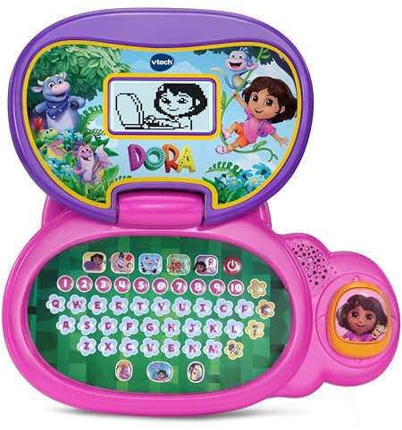 Vtech Dora: More to Explore Learning Laptop , English | Official Dora, bilingual laptop with 12 activities teaching letters, words, numbers & shapes, plus QWERTY keyboard. Ages 3+