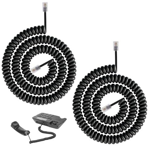 Sangcca Lot de 2 Cable Telephonique, Cordon Telephone, Téléphone Câble Téléphonique Frisée Fil de Combiné Enroulée Spirale 3M, Câble Spiralé RJ9 de 1 à 3M de Long Déroulé