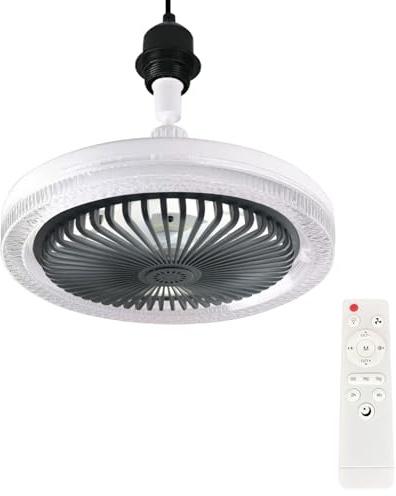 Arightmu 2-in-1 LED Ceiling Fan Light with Remote,3 Speeds & 3 Color Temperatures Dimmable LED,Quiet Ceiling Fan Lamp for Small Spaces Bedroom Home Office Dormitory (Dark Grey - Crystal Style)