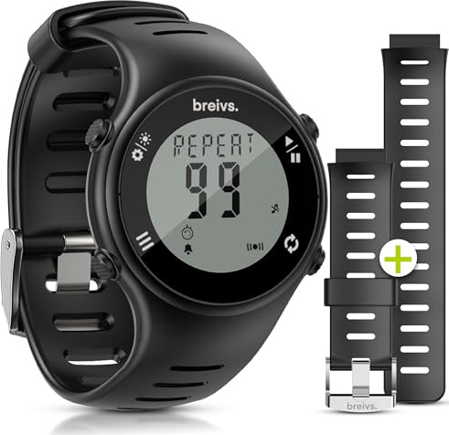 Reloj Digital Hombre Deportivo y Sumergible – Temporizador 99 Intervalos, Cronometro 10 Vueltas y Correa Extra - Fácil de Usar con Alarma y Luz - breivs.