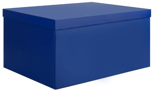 KISPATTI Storage Box, Blue Storage Boxes with Lids 38 x 28 x 19 cm Large Storage Box with Ribbon Cardboard Storage Boxes for Home Bedroom Living Room Office School