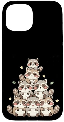 Kawaii Raccoon Pile Lindo Tanuki Chibi Pila Pastel Estética Carcasa para iPhone 15