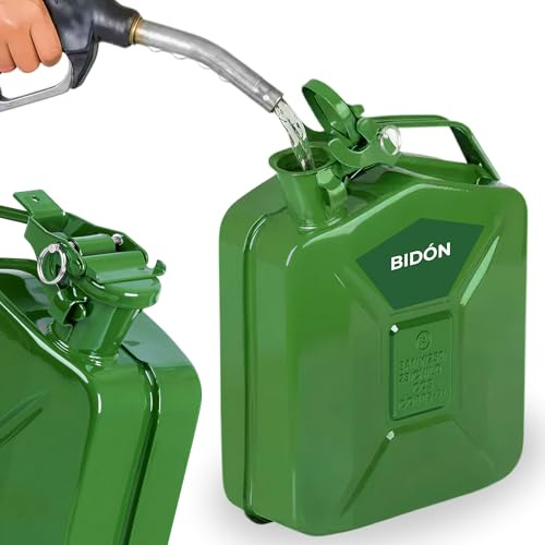 STREND PRO Bidón Gasolina 5L Metal | Robusto 5 Litros Para Gasolina Y Diésel | Recipiente Combustible | Reserva Diésel | Bidón Motosierra | Verde Homologación UN | Depósito Gasolina