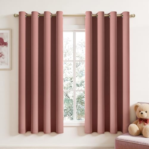 MIULEE Dusty Rose Blackout Curtains for Living Room 2 Panel Set, Premium Eyelet Curtains for Bedroom, Thermal Insulated Window Curtain Drapes, Black Out Curtain 54 Drop, Each Panel 46 x 54 Inches