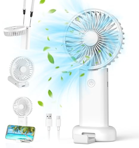 Neqraxis Ventilatore Portatile,Mini Ventilatore USB Ricaricabile,Pieghevole Ventilatore A Mano Silenzioso Potente,3000 mAh, 3 velocità di ventilazione da Tavolo per Viaggi,Ufficio,Campeggio-Bianco