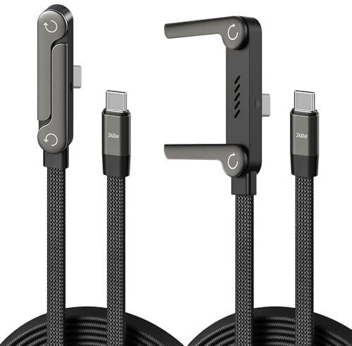 Pack 2 Cables USB-C 240W con Soporte Integrado, Trenzado 1.5m para Portátil | Soporte invisible para ver vídeos, Funda trenzada anti-enredos, Carga PD 3.1 240W