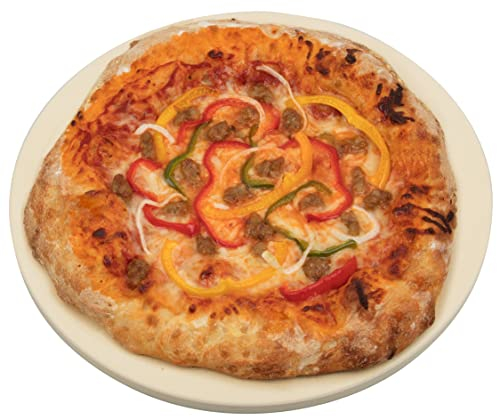 Pizzastein für Ofen, Grill, Grill, rund, 1,6 cm, extra dicker Backstein mit sicherer, gleichmäßiger Erwärmung, XL-Pfanne für knusprige Kruste, robuster Cordierit hält hohe Temperaturen, ein Muss für