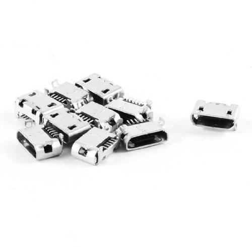 sourcing map 10 Pcs USB Standard Micro Type B Female Port 5 Pin, Metal Mini Angle Dip Jack Solder Plug Connector Repair Replacement Parts for PCB Socket Smartphone Accessories