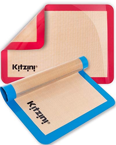 Kitzini Backunterlagen 2 Silikon Backmatte zum Backen und Ausrollen von Teig. Dauerbackfolie für Backofen BPA-frei. Silikonmatte für Backen/Pizza/Plätzchen. Leicht zu reinigende Backmatte aus Silikon