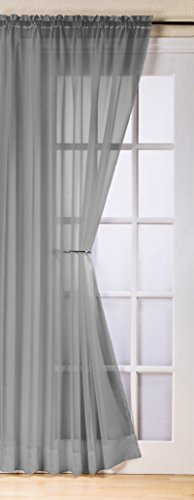 Plain pewter silver grey voile net curtain panel 59x90 inches drop 150cm x 229cm approx plain slot top traditional sheer elegant door net curtain