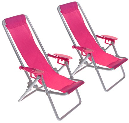 SGerste Lot de 2 chaises de plage miniatures pour maison de poupées 1/6 rose rouge pour Barbie Blythe BJD Hot Toys Accessoire Collections adultes