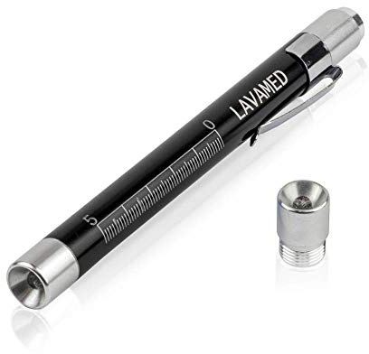 Diagnostikleuchte I professionelle LED Lampe mit Messskala I weißes und gelbes Licht - Aluminium Diagnoselampe - Kugelschreiberlampe I Penlight - 2 Meter stoßfest I schwarz