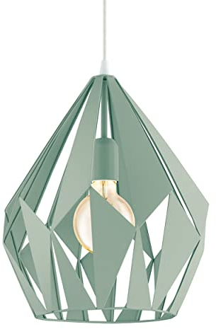 EGLO Pendelleuchte Carlton-P, 1 flammige Vintage Hängeleuchte, Retro Hängelampe aus Metall in Pastell hellgrün, E27 Fassung, Ø 31 cm
