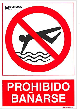 WOLFPACK LINEA PROFESIONAL - Cartel Prohibido Bañarse 30x21 cm.