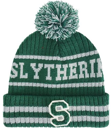 Concept One Harry Potter Beanie Mütze Hogwarts Collegiate Winter Knit Cap mit Manschette und Pom, Slytherin, Einheitsgröße