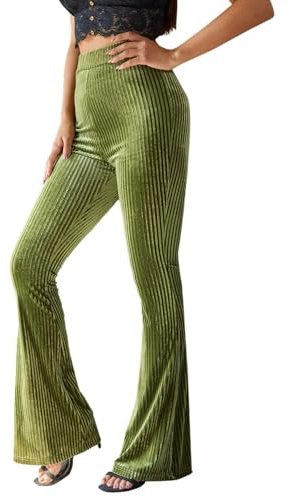 Floerns Women's Velvet Elastic Waist Flare Leg Palazzo Long Pants Trousers A Olive Green S