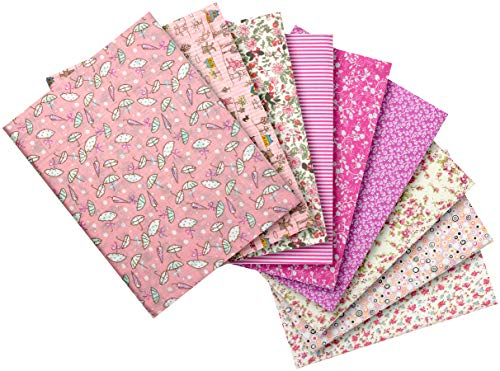 Stoffpaket : 9 Stoffe aus Baumwolle, Baumwollstoffe, rosa und pink, fürs Nähen, Quilting u. Patchwork, 50 x 50 cm, verschiedene Motive