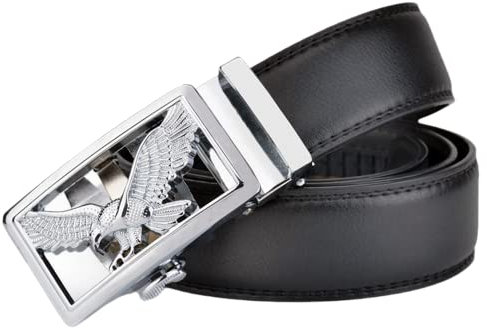 Business Metall Ledergürtel für Herren & Damen 38 mm Breit Fliegender Adler Automatikschließe Vollrindleder Gürtel für Jeans Anzug Hose,Schwarz,130cm(44~46)