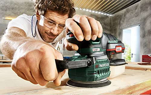 Kompernass Parkside Parkside Cordless 20V Orbital Sander with 20V Battery and Quick Charger Speed: 3000-12000 RPM Sanding pad: Approx. Ø 125 mm Compact Comfortable Ergonomic Non-Slip Soft Grip