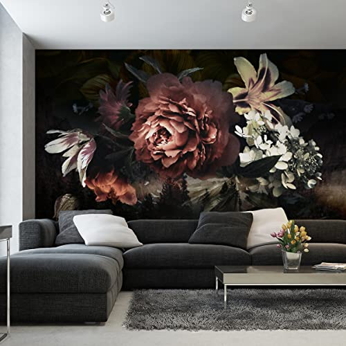 Wallepic Selbstklebende Fototapete Natur Blumen Pfingstrosen Blätter Pflanzen 520 x 318 Moderne Tapete XXL Wald Bäume Abstrakt Wohnzimmer Schlafzimmer Büro Flur Wandtapete Br. 520 cm x Hö. 318 cm