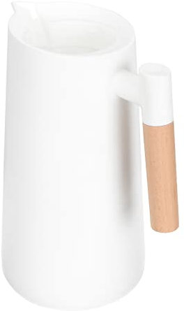 Cabilock Thermoskanne Edelstahl Isolierkanne mit Holzgriff Kaffeekanne Wasserkrug Wasserkanne für Küche Zuhause Tee Kaffee Getränke Wasser Weiß 1L