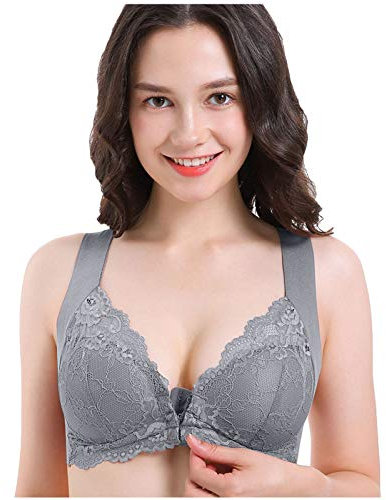 Ohne Bügel Push Up BH Mit Vorderverschluss Sexy BH Mit Frontverschluss Für Frauen, Übergröße, Komfort, Ohne Bügel, Ohne Bügel, Trainieren, Yoga, Sport-BHS, Stretch-Dessous Grau 6L EU 105B