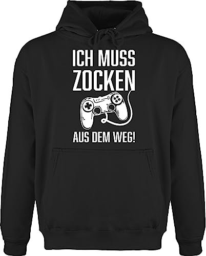 Hoodie Herren Pullover Männer - Gaming - Ich muss Zocken! Aus dem Weg - L - Schwarz - pulli gamer zocker fun-kapuzenpullover kapuze hoodies hoody herren-hoodie kapuzenpullover mit game zocken