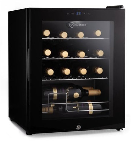 Subcold Viva16 LED – Table-Top Wine Fridge Black | 3-18°C | Wine Cooler | LED + Lock & Key | Glass Door Drinks Cellar | Single-Zone (16 Bottle) (Renewed)