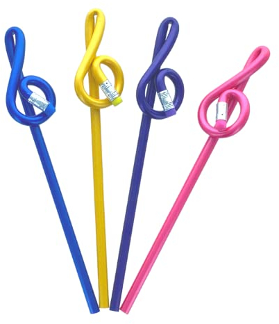 PartyErasers Musik-Motiv, 4 Stück Notenschlüssel-Form Bleistift mit Radiergummi (4 Farbstifte) für Partytüten, Musikgeschenk, Schule oder Büro
