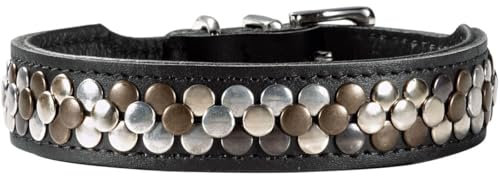 HUNTER Hundehalsband Arizona UP, Farbe: schwarz, Exklusives Rindsleder, seidig Schimmernde Nieten, weich gepolstert & bequem, Made in Germany, Größe: 55