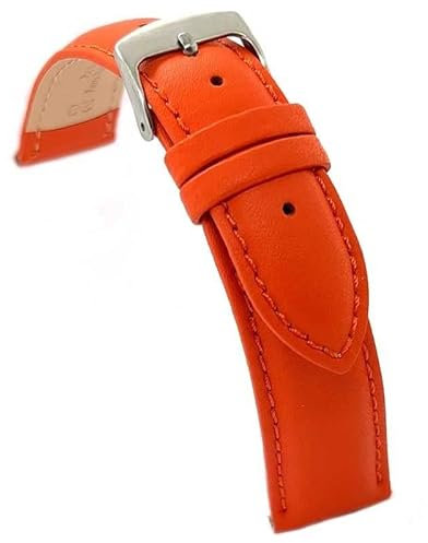 diloy XL Lederarmband für klassische Uhr glattes genähtes Rindsleder gepolstert Speziallänge Größen 10mm 12mm 14mm 16mm 18mm 20mm 22mm 24mm 26mm 28mm 30mm 302EL Orange 16mm