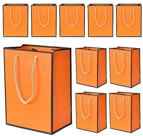Geschenktüte Papiertasche 10 Stück Papiertüten mit Henkel 18X10X23 cm Wiederverwendbare Kraftpapier Tüten für Lebensmittel Backen Merchandise Einkaufen Geburtstag Hochzeit Weihnachtsfeier (Orange)