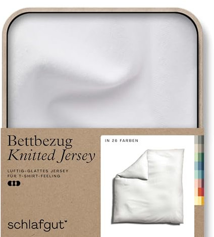 schlafgut Knitted Jersey Bettwäsche 135x200cm Bettdecke Bezug einzeln, Multicolor Uni, weich und faltenfrei mit Elasthan (Full-White, 240x220)