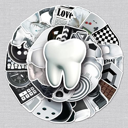 Schwarz-Weiß Aufkleber Schwarz-Weiß Sticker Set 50 Stücke Niedlich Deko für Auto Laptop Skateboard Fahrrad Moped Motorrad Fahrrad Computer,Geeignet für Erwachsene Kinder