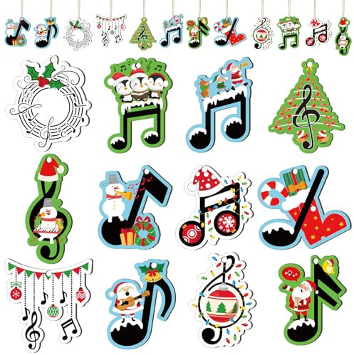 Menkxi 48 Pcs Christmas Music Note Ornaments for Tree Treble Clef Wooden Christmas Ornaments Vintage Musical Notes Decorative Xmas Hanging Ornaments with Rope Home Rock Roll Party Decorations