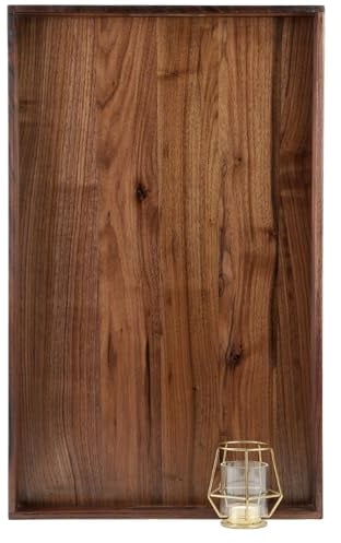 MAGIGO 26 x 16 Inches Extra Large Rectangle Black Walnut Wood Ottoman Tray with Handles, Serve Tea, Coffee or Breakfast in Bed, Classic Wooden Decorative Serving Tray