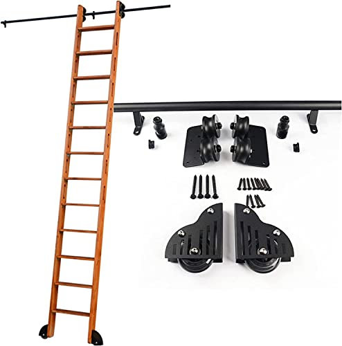 SORVA Kit Hardware per Binario Scorrevole con Scala per libreria su Ruote, 2m 3m 4m 5m 6m | Binario per Scala Scorrevole per libreria con Scala per Armadio, Set di Barre per Magazzino, Sistema a r