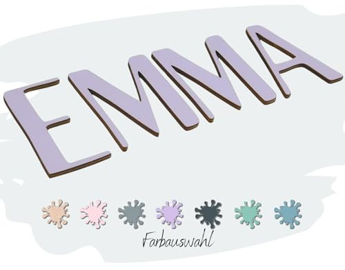 8 cm Holzbuchstaben personalisiert – Namensbuchstaben für Kinderzimmer & Tür | Kinderzimmerdeko Jungen & Mädchen | Geschenk zur Geburt, Taufe oder Geburtstag | inkl. Klebepads (FLIEDER)