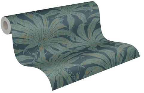 A.S. Création 395016 Jade Papier peint intissé Motif plantes Bleu pétrole doré 10,05 x 0,53 m Fabriqué en Allemagne